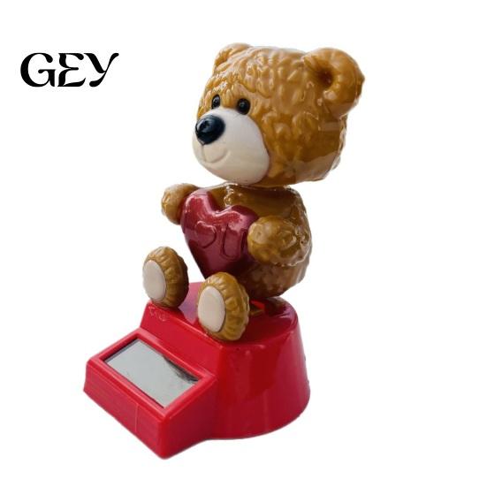 Solar Powered Car Accessory Ornament, Love Bear Shaking Head Dancing Doll, Auto Automatic Toy Interior Accessories, Romantic Dashboard Decoration,