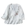 2024 Women's Chinese Style Zen Cotton-Linen Embroidered Slant-Breasted Mid-Sleeve Lace-Up Top