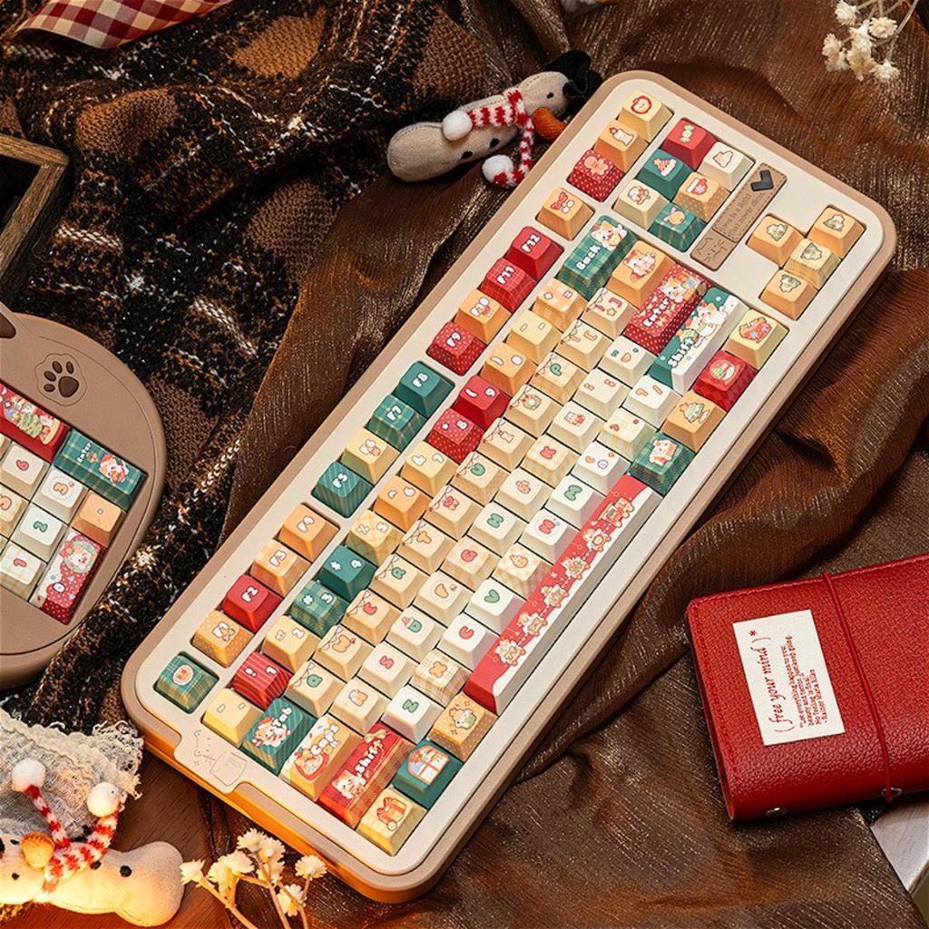 Xiaomi Cherry Christmas Theme Cute Cat Key Cover Kit PBT 130 Keycaps Suitable for 61/75/87/104/108 Mechanical Keyboards