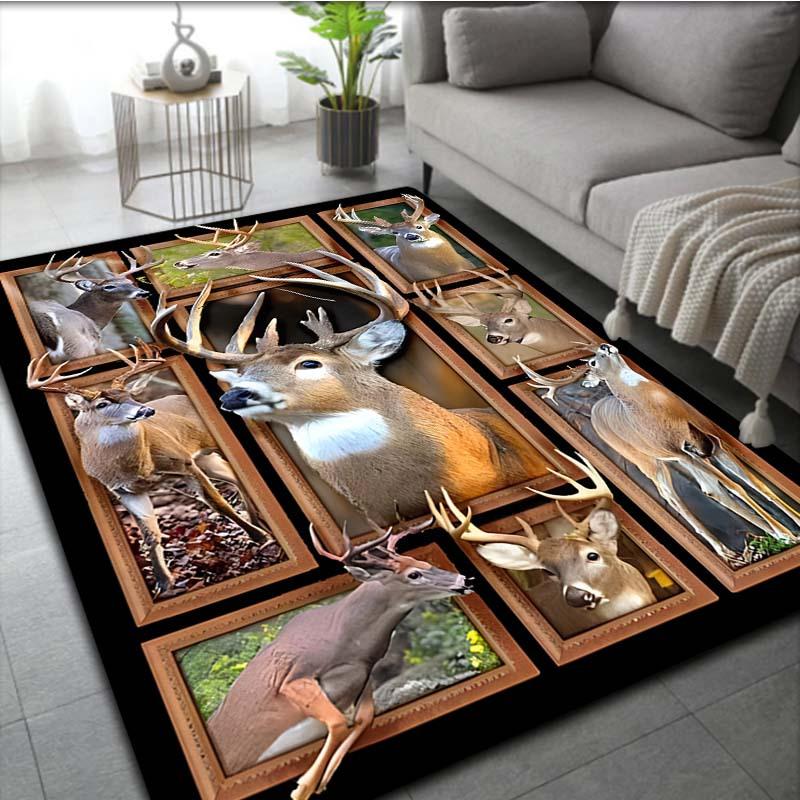 Deer Collage Area Rug for Living Room Decor Wildlife Art Carpet with Nature Theme,Soft Durable Floor Mat Skid resistant carpet