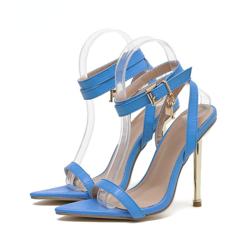 Модные женские босоножки на высоком каблуке с ремешком на щиколотке, с острым носком, с металлическим замком, изящные босоножки на высоком каблуке, женская обувь для вечеринок Sandalias De Mujer
