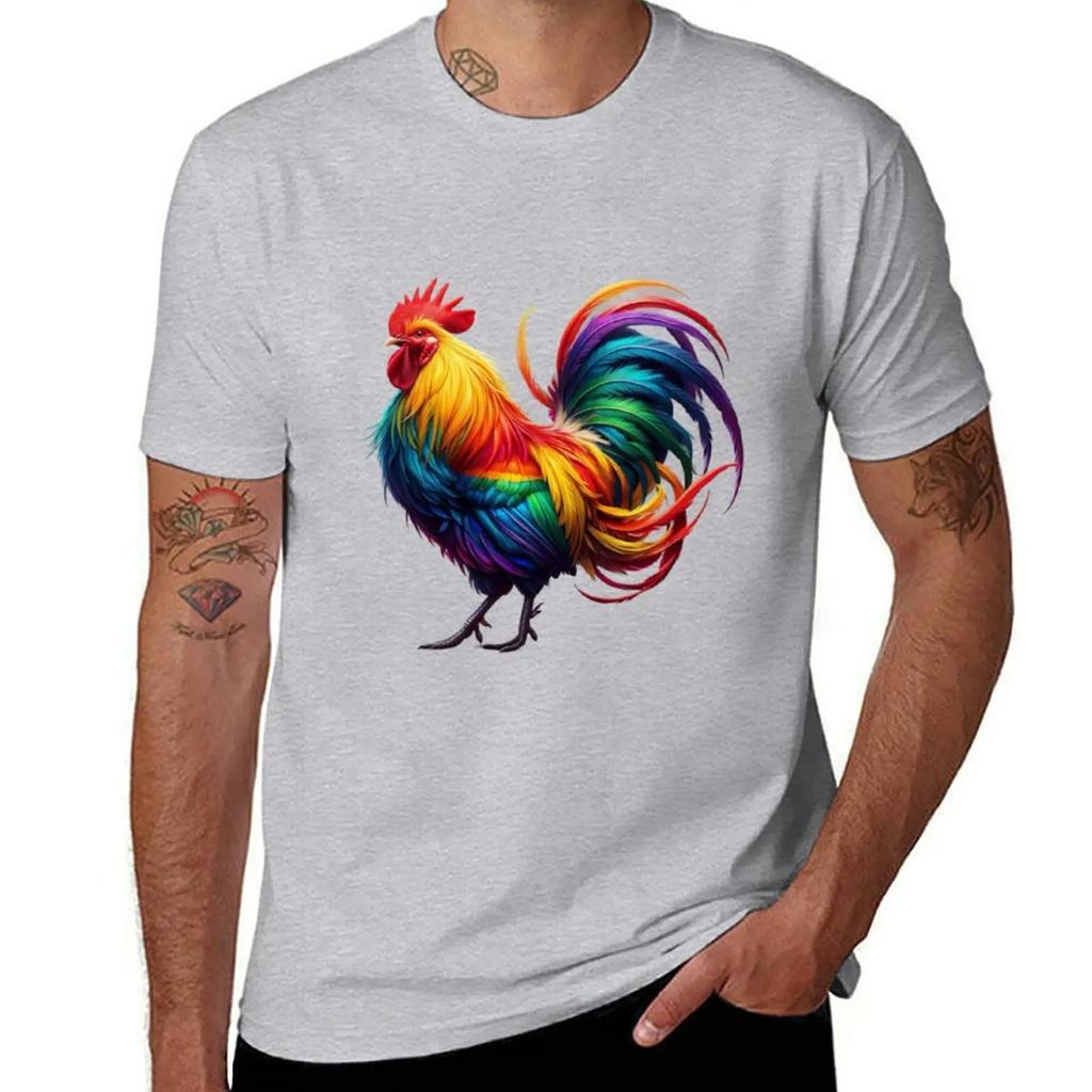 Rainbow filled Rooster cock T-Shirt graphic tee shirt anime stuff mens t shirts casual stylish