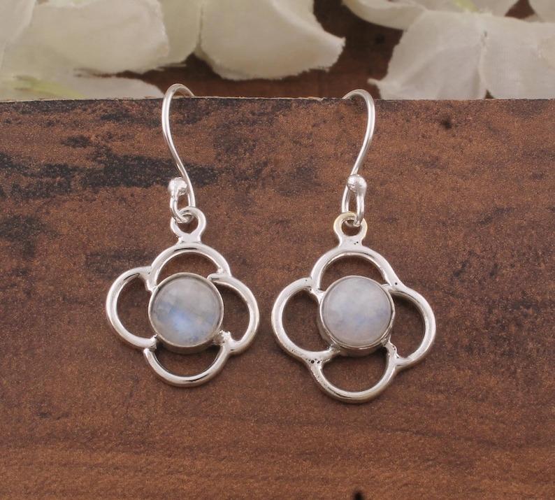 Solid 925 Sterling Silver Moonstone Gemstone Dangle Drop Earrings Women Earrings