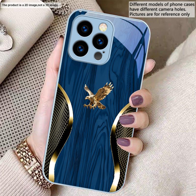 Благородное кольцо Золотой Орел Для iPhone 17 Air 16 E 15 14 13 Plus 12 mini 17 Pro Max 11Pro XR Xs X 7 8 11 Закаленное Стекло Чехол для Телефона