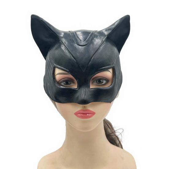 Breathable Halloween Face Mask Catw Woman Mask, Black Cat Eye Costume Soft Latex Leather Look Accessory for Masquerade Superhero Cosplay Party