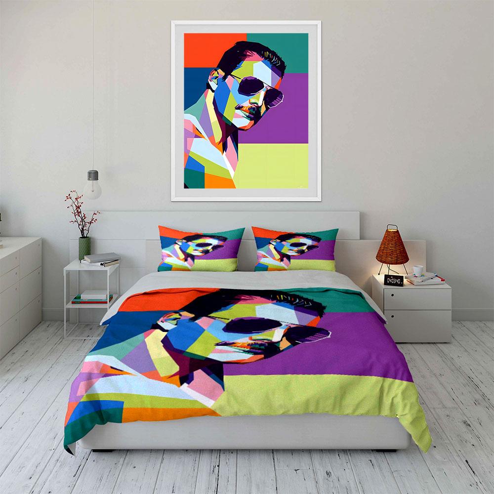 "Colorful Pop Art Man with Sunglasses" Print Bedding Set Duvet Cover Pillowcases (1* Duvet Cover 2* Pillowcases Do Not Include Comforter)