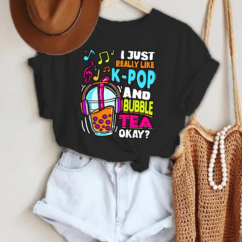 Я просто очень люблю K-pop и бабл-ти, ладно. Модная футболка с принтом, унисекс, с коротким рукавом, летняя, крутая, хип-хоп, топ-футболка