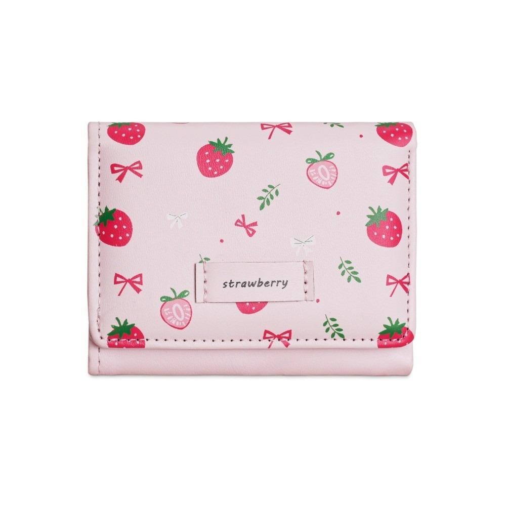 Strawberry PU Leather Wallet Printing Card Holder Portable Tri-fold Wallet Girl
