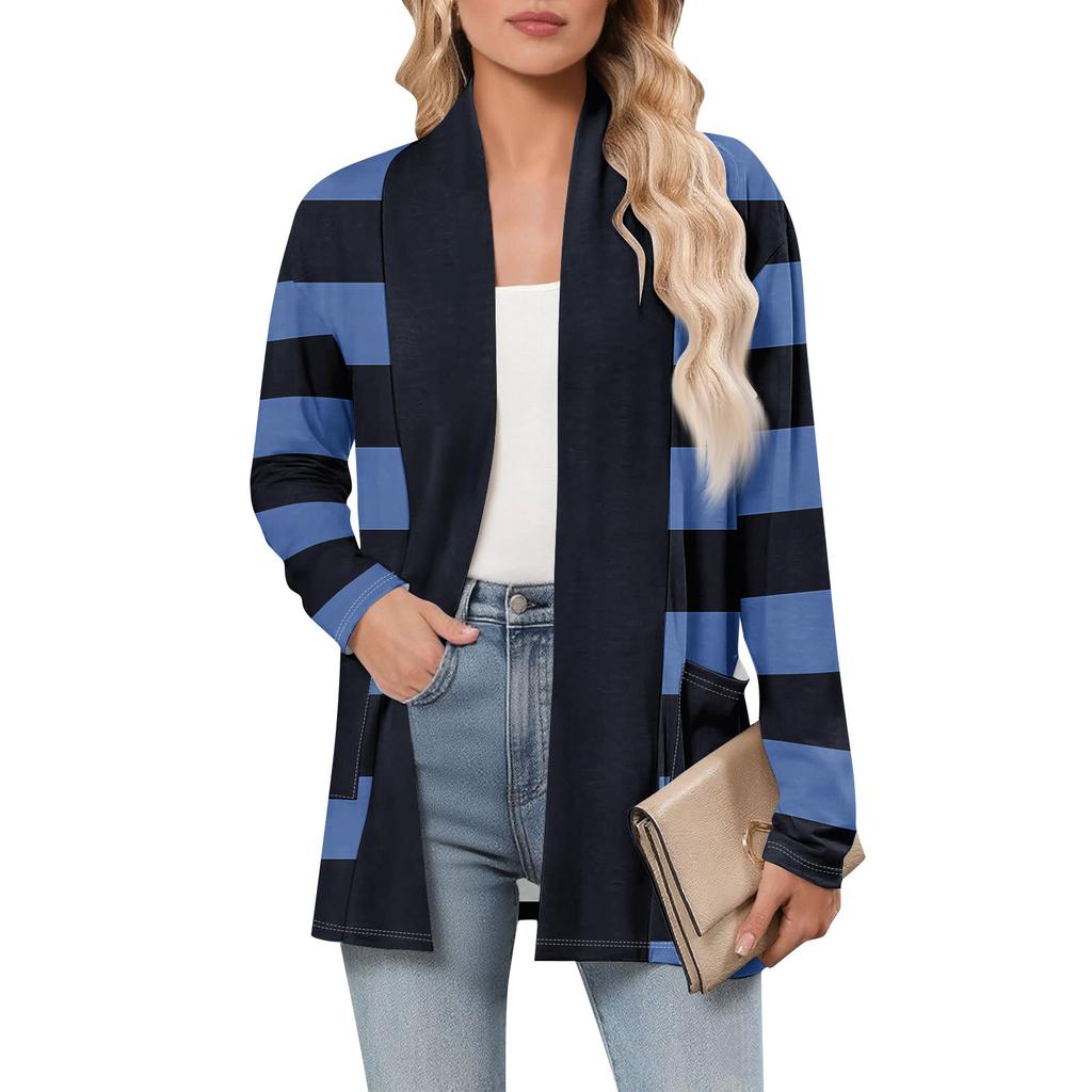 Женский кардиган с длинным рукавом, V-образным вырезом, модная рубашка с принтом, легкий, повседневный, свободный, тонкий кардиган с карманами