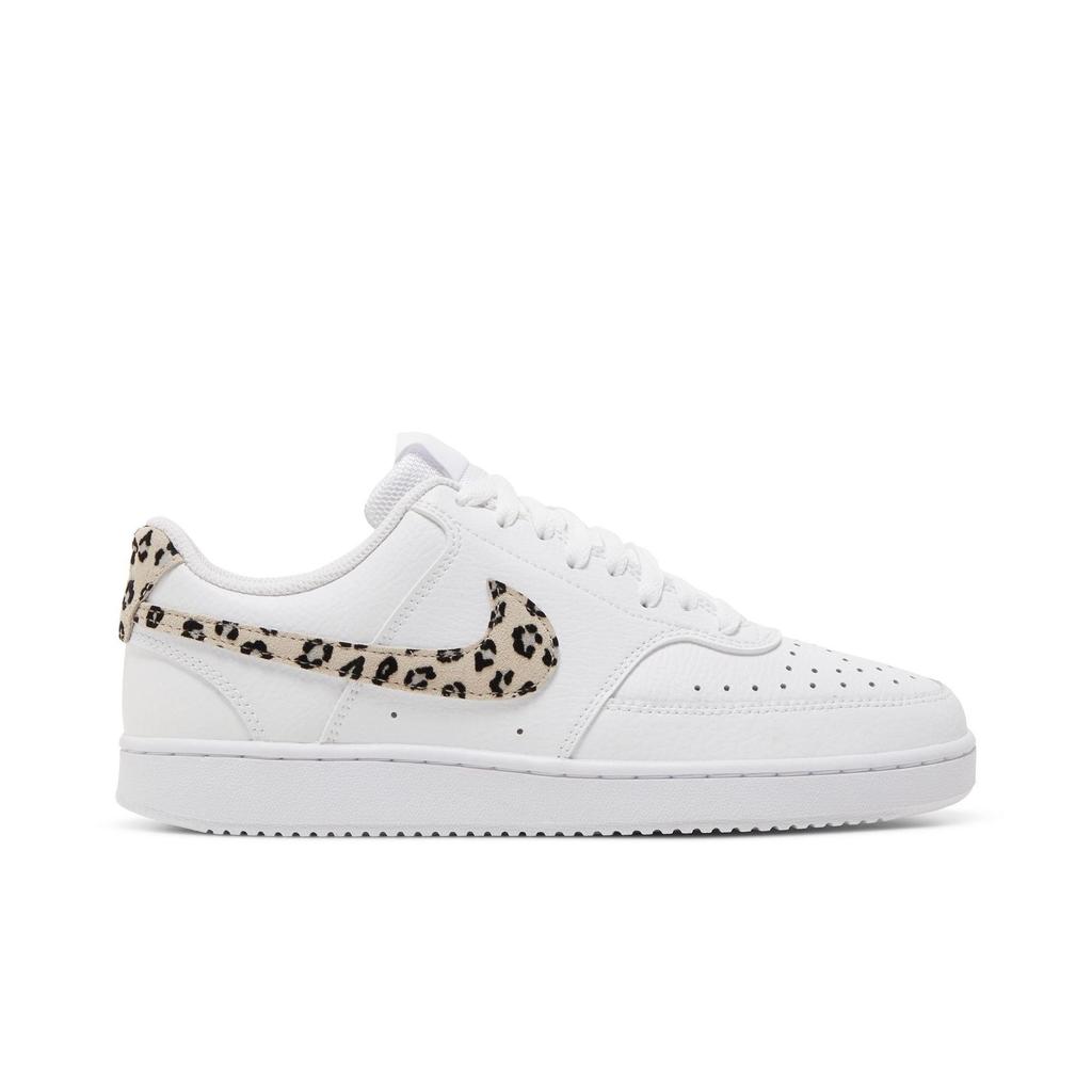 Nike Женские Court Vision Low 'Леопардовый Swoosh - Белый' (женские размеры) Белые / Песочные / Черные скейтбордические кеды DD9665 100