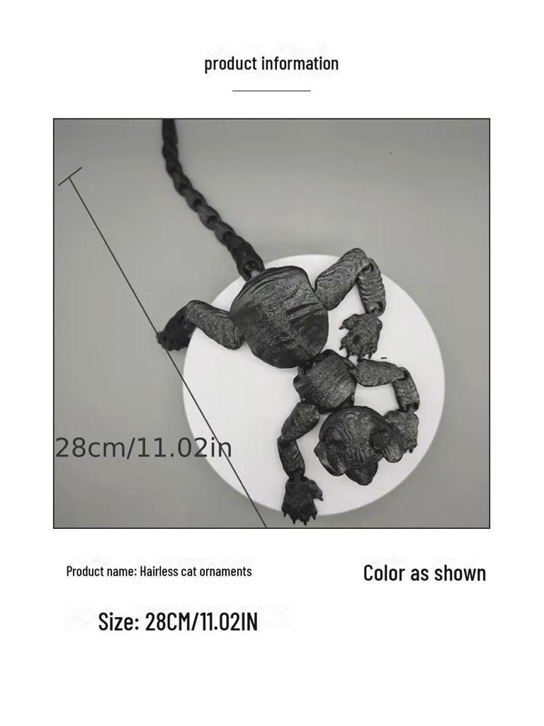 3D Printed Hairless Cat Movable Toy with Random Eyes - Educational and Decorative