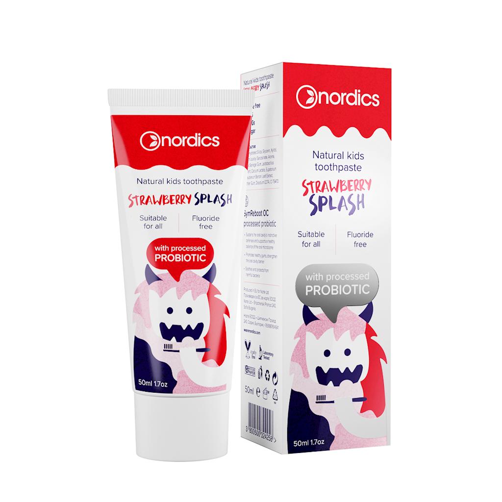 Strawberry Flavored Children' Toothpaste with Probiotics and Fluoride Free 50 - Nordics