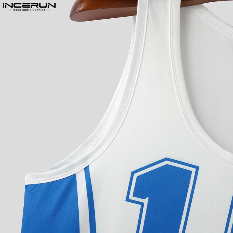 INCERUN Мужские комбинезоны без рукавов с буквенным принтом, облегающие комбинезоны, боди, домашняя одежда