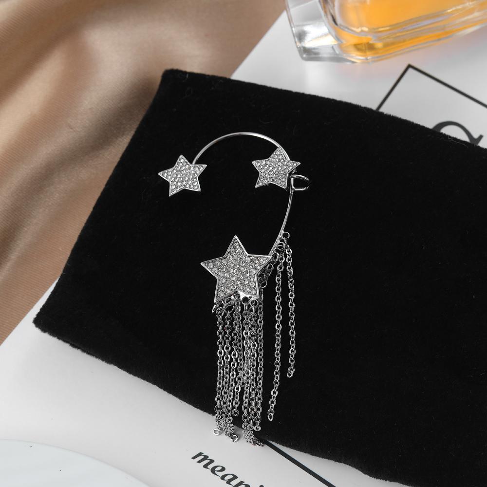 Звезда-вспышка, стразы, клипсы для ушей, модные элегантные темпераментные подвески с кисточками, женские очаровательные серьги для вечеринки в ночном клубе