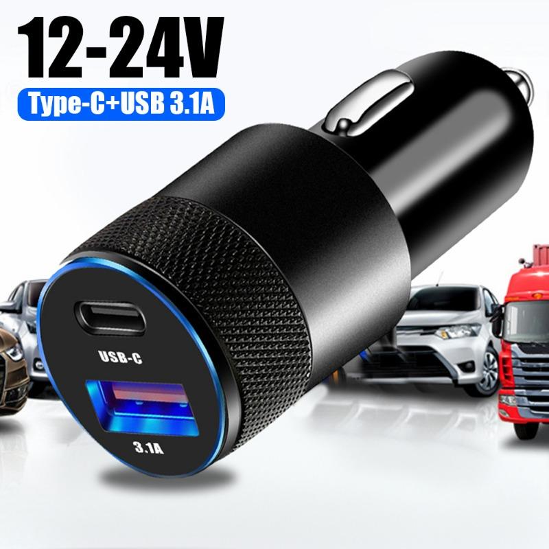 15 Вт быстрая зарядка DC12-24 В Type-C USB3.1A двойной выход универсальное автомобильное зарядное устройство USB+PD со светодиодным полупрозрачным дисплеем для автомобилей 12 В-15 В