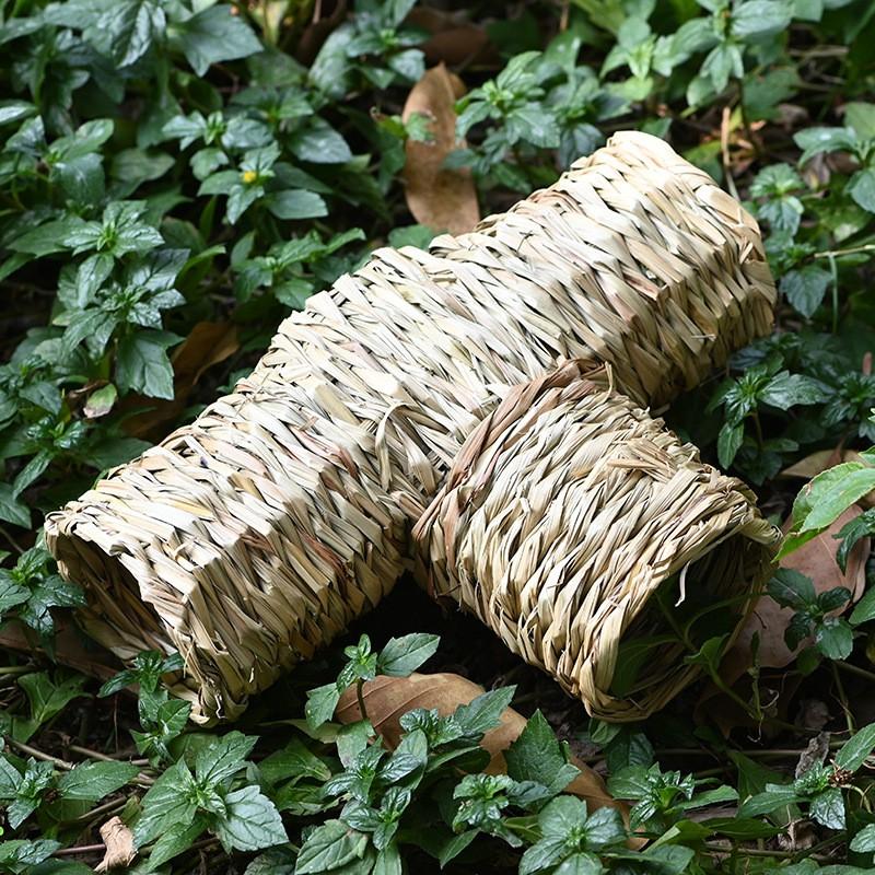 Natural Woven Reed Hideout Tunnel Hamster Rabbit Chinchilla Small Pet Enrichment Shelter Teeth Grinding Toy
