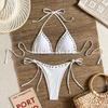 1011 new European and American Spice Girls style neck straps metal rivets bikini sexy hollow split triangular swimsuit