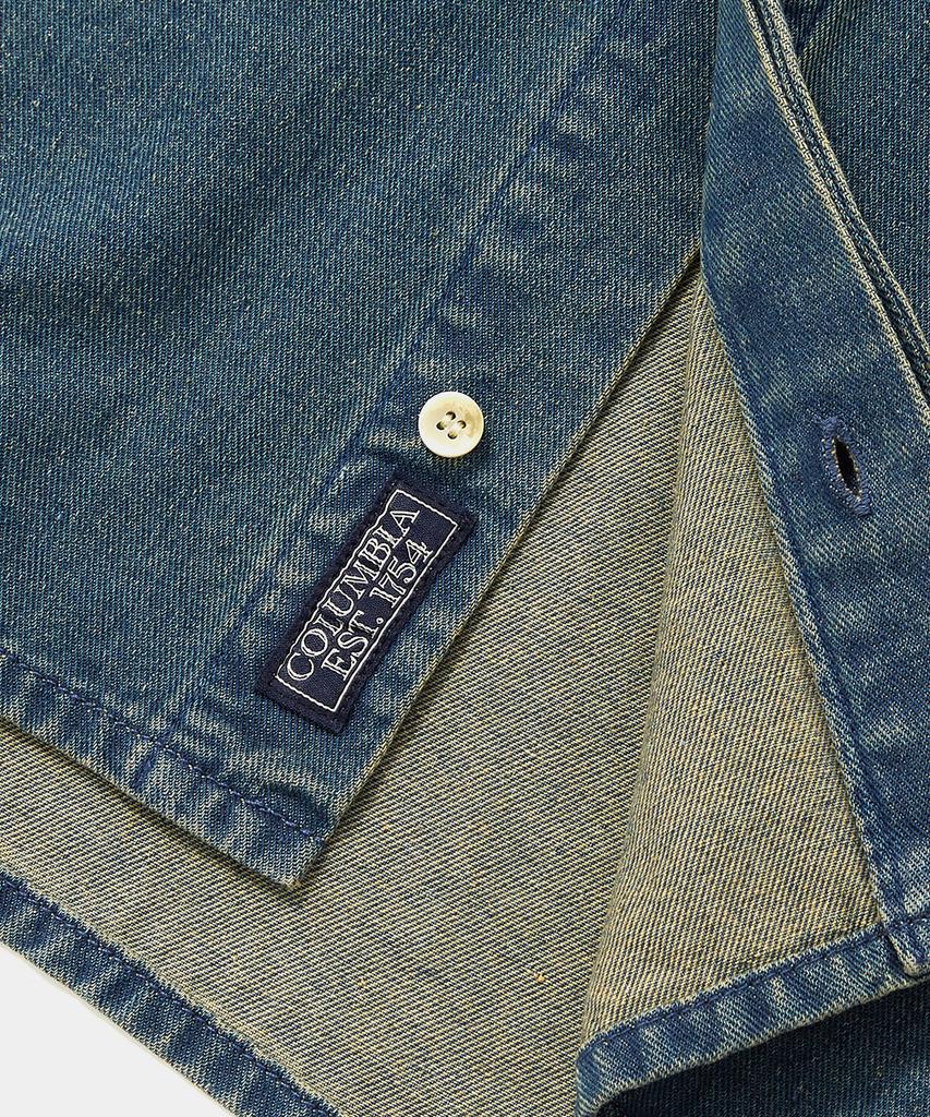 КОЛУМБИЙСКИЙ УНИВЕРСИТЕТ Columbia Trajan Label Скрытый карман Джинсовые рубашки с коротким рукавом Полуночный деним