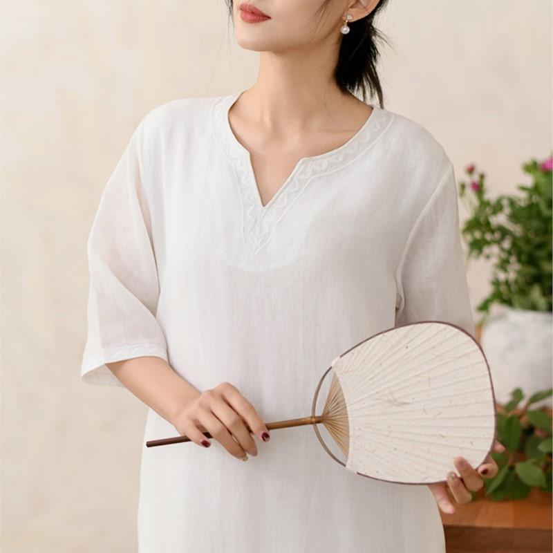 Johnature Женские винтажные вышитые цветочные платья с коротким рукавом, однотонные летние платья А-силуэта
