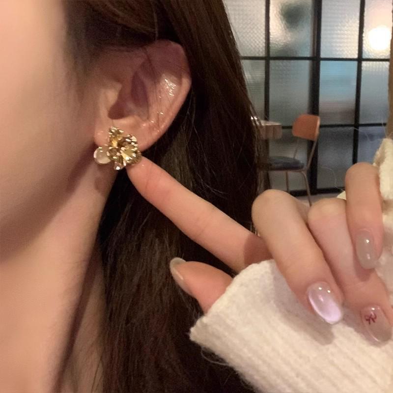Серьги в виде цветка кошачьего глаза из металла в корейском стиле для женщин - высококачественный 3D-дизайн