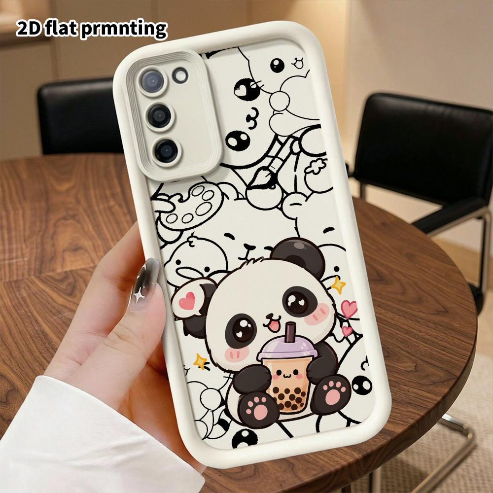 Phone Case: 2D flat, suitable for Samsung Galaxy A34 A35 M05 M06 S20 S22 S21 FE Plus 5G protective cases, panda drinking bubble tea, perfect holiday g