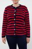 Women's Fashion Stylish Plus Size Cardigan Black Striped Knitwear Cardigan