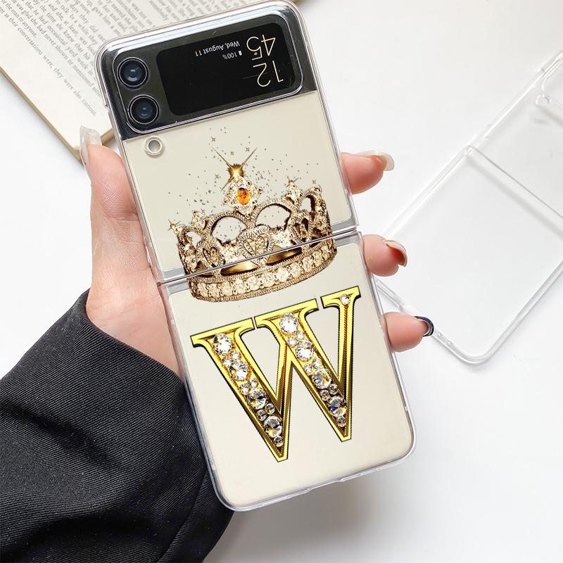 Чехол для телефона с буквой '26' и бриллиантовой короной для Samsung Z Flip 3 4 5 6 fold, Высокопрочный ПК, Прозрачный чехол для Galaxy Z Flip 3 5 6