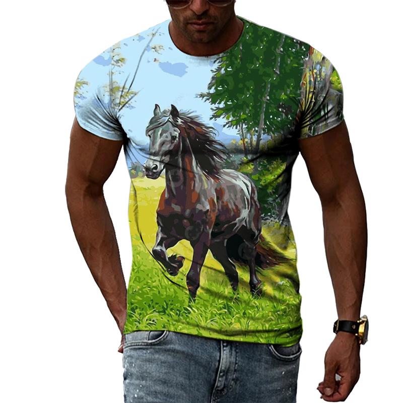 Летние футболки с оригинальным дизайном в виде животных и лошадей, мужские модные индивидуальные футболки в стиле хип-хоп с 3D принтом в стиле Харадзюку и короткими рукавами