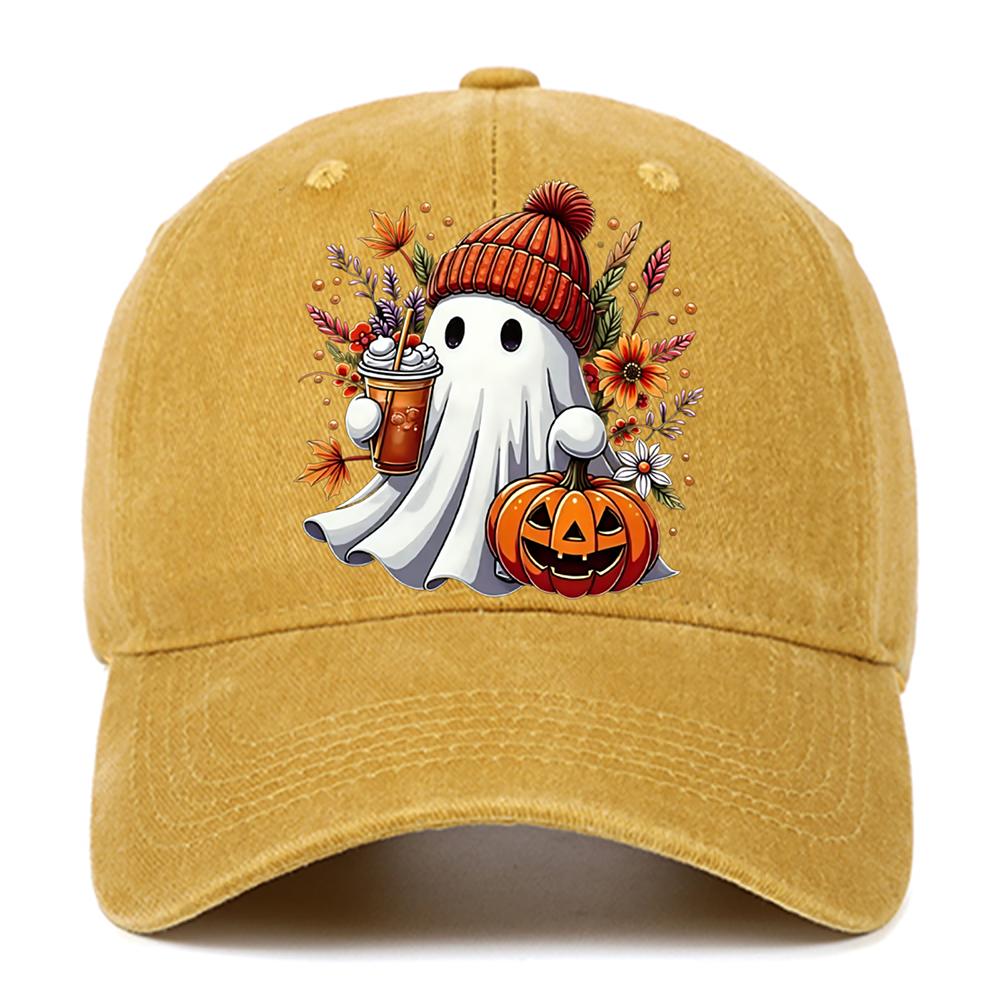 Cute Ghost Pumpkin Printed Baseball Hat for Men and Women, Adjustable Halloween Holiday Hat, Breathable and Comfortable