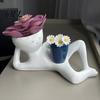 Fun Housewarming Gifts for Plant Lovers Funny Smiling Face Planter, Lying Down Lazy Guy Pot with Drainage Playful Planter Small Plants Holes,