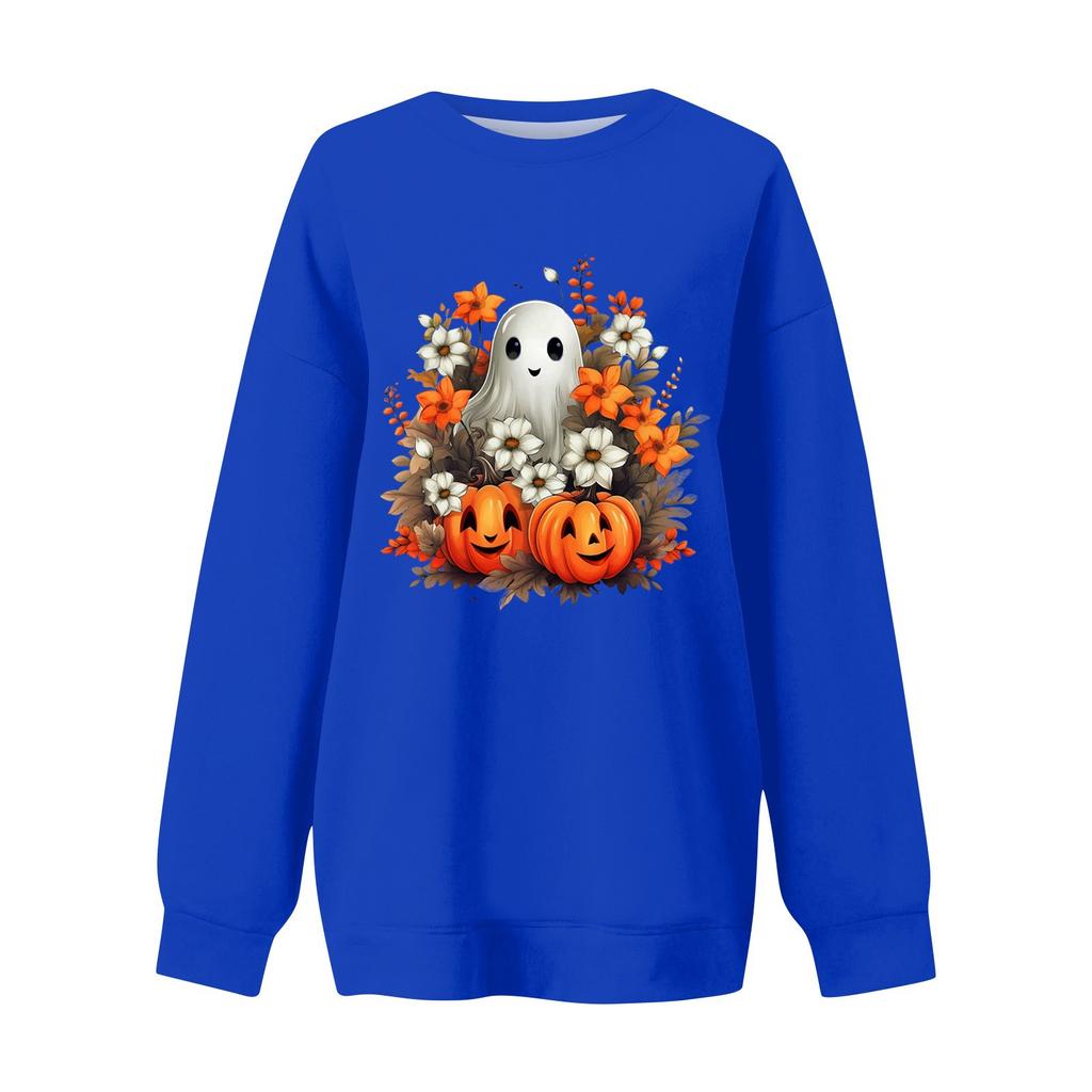 Женский повседневный модный трикотажный спортивный топ с длинными рукавами, свободный крой, Хэллоуин