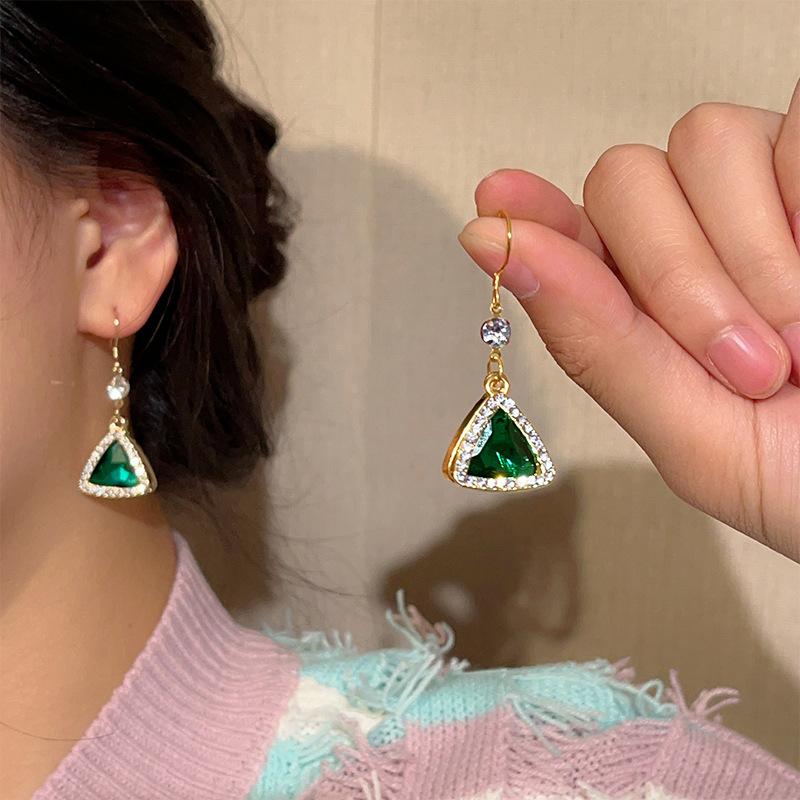 Двухслойные треугольные длинные серьги в стиле французского ретро с бриллиантами и цирконами, высококачественные серьги, серьги для женщин.