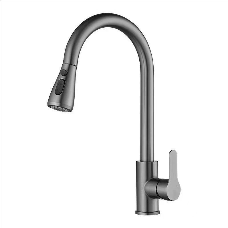 Black Faucet Cold Hot Kitchen Mixers Pull Out Two Functions Deck Mounted Taps With Free Hose Chrome
