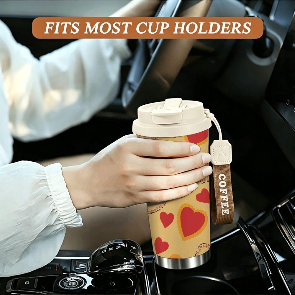Romantic Heart Pattern Insulated Coffee Tumbler Reusable Vacuum Thermal Mug,Portable Travel Cup for Hot Cold Drinks Gift Idea