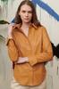 Tan Stylish Lambskin Women's Handmade Casual Formal Leather Shirt Genuine Soft