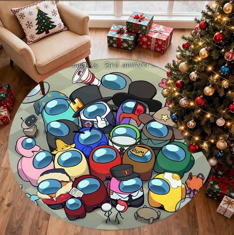 Among Us Pattern Round Rug, Indoor/Outdoor Mat, for Picnic, Gameroom, Bedroom, Office, Living Room, Home Decor Carpet, Birthday Gift