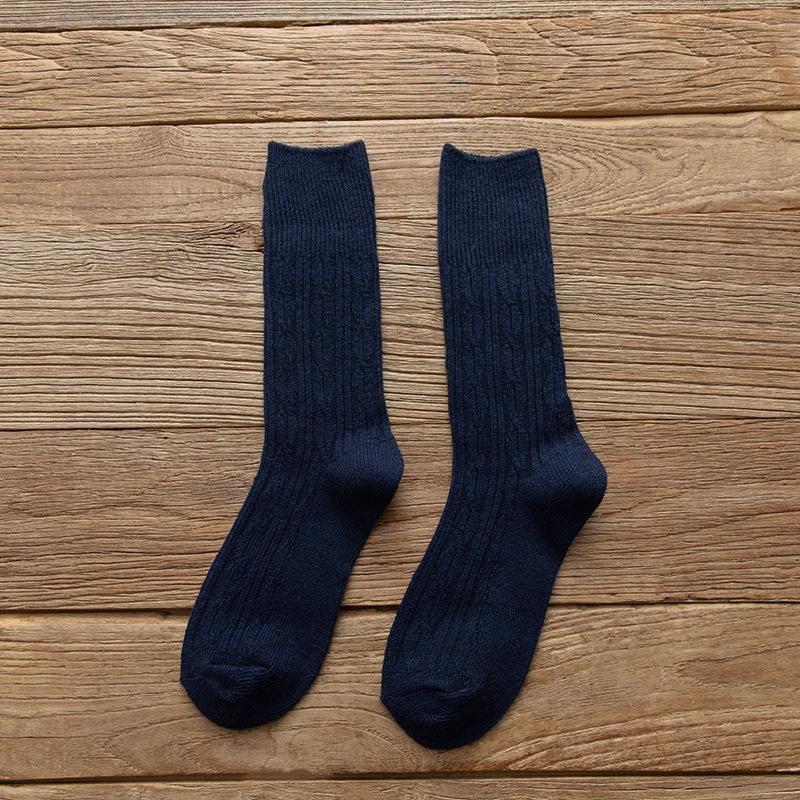 Women's Winter Thickened Warm Wool Socks, Solid-color Pile Socks, Double-needle Women's Socks, High-top Cotton Socks