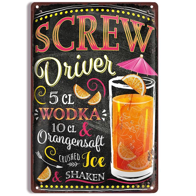 Vintage Cocktail Recipe Metal Tin Signs Set Pina Colada Sangria Margarita Aperol Spritz Zombie Screw Driver Drinks Wall Decor