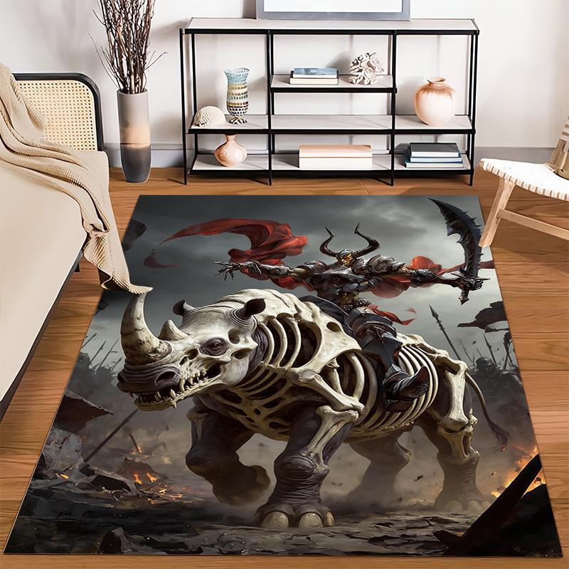 "Skeleton Rhino Warrior with Rider and Red Cloak Fantasy Carpet" Suitable for use as an anti-slip for living room bedroom sofas