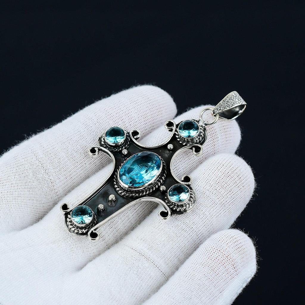 Swiss Blue Topaz Gemstone Handmade 925 Sterling Silver, Genuine Blue Topaz Necklace, December Birthstone Blue Topaz Necklace, Gift for Her