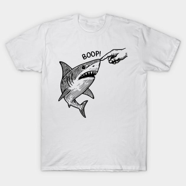 Asian Size Men Black Print T-shirt Boop Shark No-Cut Print Cotton Tshirt