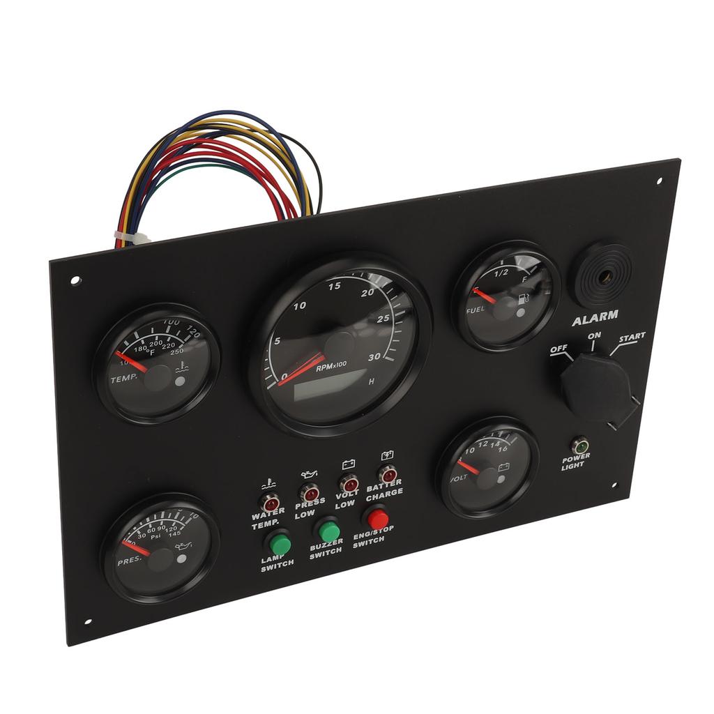 300x190mm Engine Boat Instrument Panel Water Oil Temperature Oil Level Voltage Tachometer 5 Gauge Set for Yachts RVs