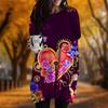 New In Autumn Love Lock Print Plus Size Dress Women O'neck Long Sleeves Casual Pocket Dresses