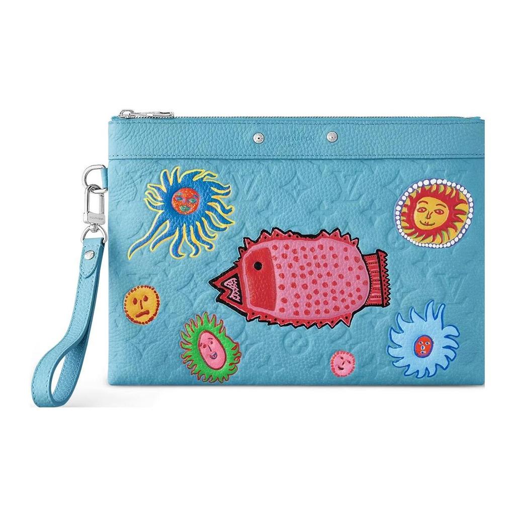 Louis Vuitton X Yayoi Kusama Сумка-клатч To-Go с мультяшным узором и тиснением Monogram Мужской клатч Синий M81944