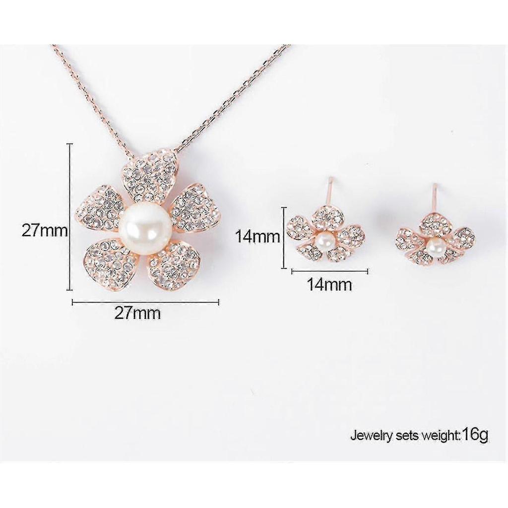2025 New Design Flower Pearl Diamond Rose Gold Flower Ladies Jewelry Set
