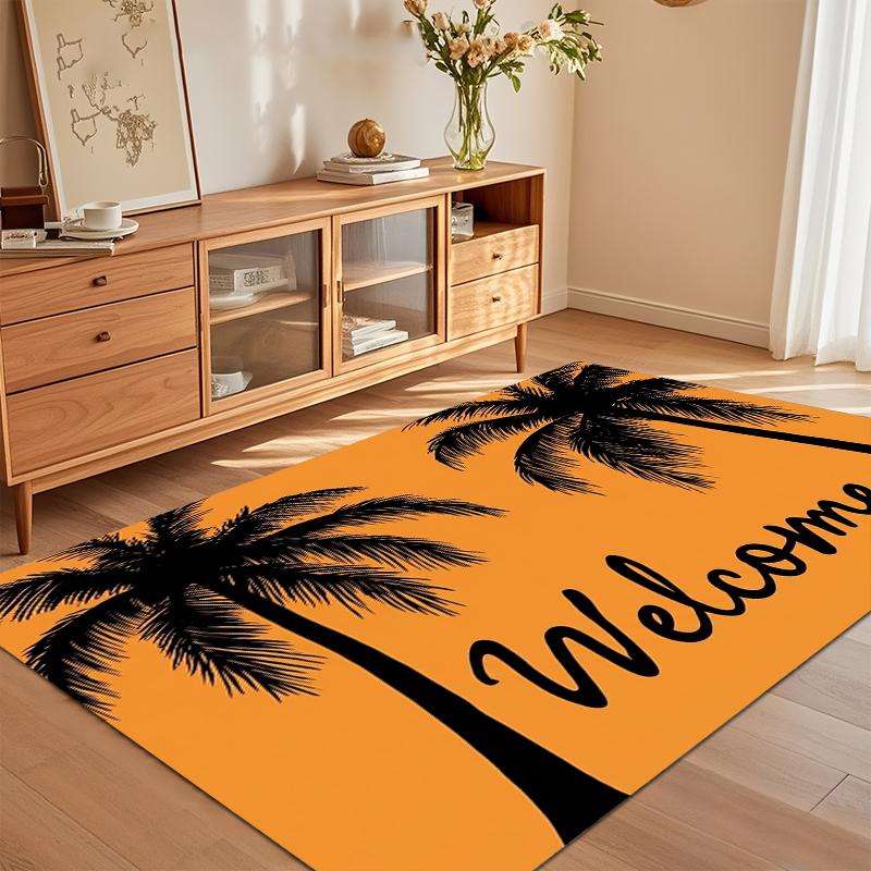 Tropical Palm Tree Pattern Rug Fresh Background Non-slip Floor Mat for Entryway Living Room Bedroom Home Decor Area Rug