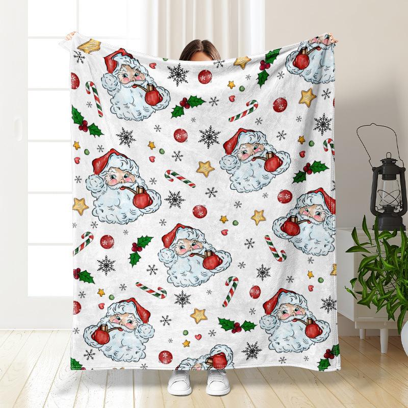 Christmas cartoon digitalprinted polyester Bedroom velvet flannel soft sofa cover blanket Fleece soft sofa cover blankets