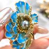 Chinese Style Peony Flower Brooch: High-End Enamel Painted Pin with Pearls for Women