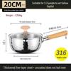 HUIHUADU Japanese Style 316 Stainless Steel Yukihira Milk Pot with Wooden Handle