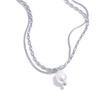 Yhpup High Quality Stainless Steel Double-layered Chain Natural Pearl Necklace Pendant Tarnish Resistant Daily Exquisite Jewelry